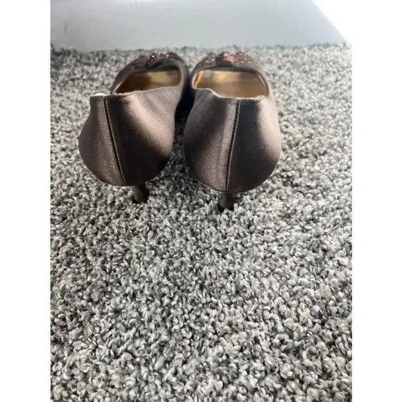 Stuart Weitzman Brown Satin Peep Toe Heels - Picture 4 of 8